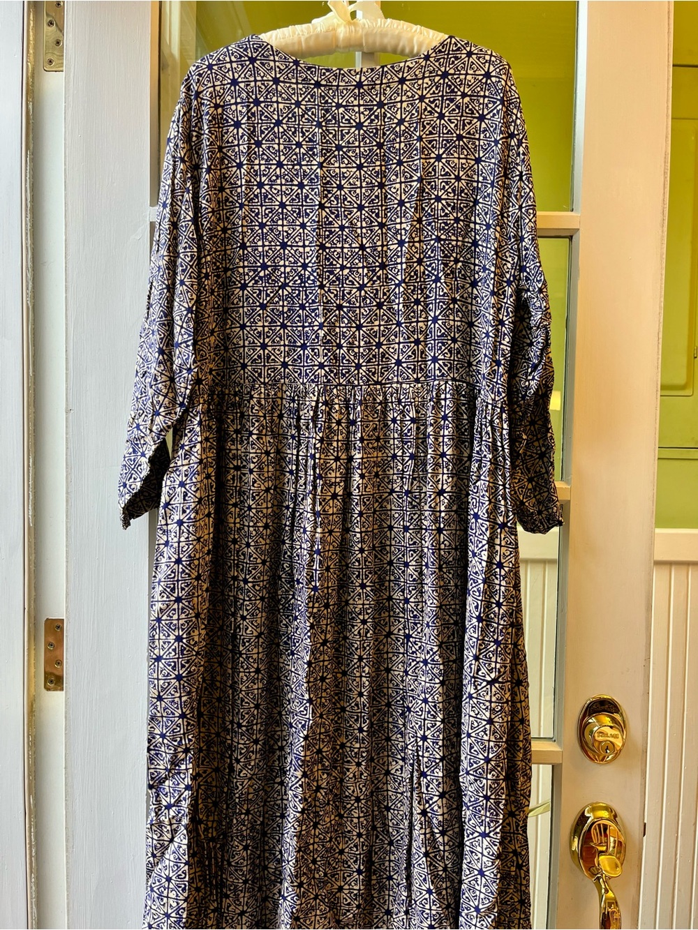 Tamba Batik Geometric Maxi Dress in Navy Blue & White Boho from Indonesia - Picture 3 of 9